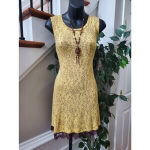 LOGO Layers Women's Yellow Rayon Round Neck Sleeveless Knee Length Dress Size M